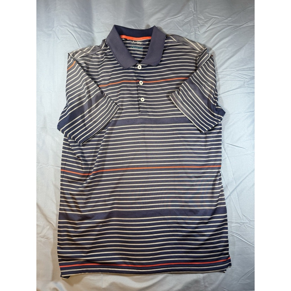 Adidas Climacool Men's Blue Striped Short Sleeve Polo Size Medium